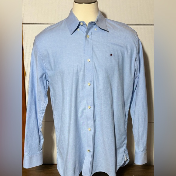 TOMMY HILFIGER XL Regular Fit Stretch long sleeve button front shirt Blue - Picture 2 of 8